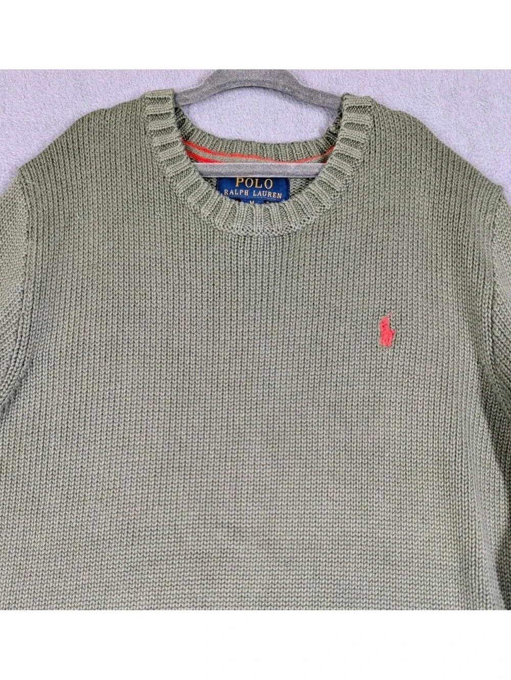 Polo Ralph Lauren Boys M 10-12 Olive Green Cotton Crewneck Sweater Pony Logo NWT